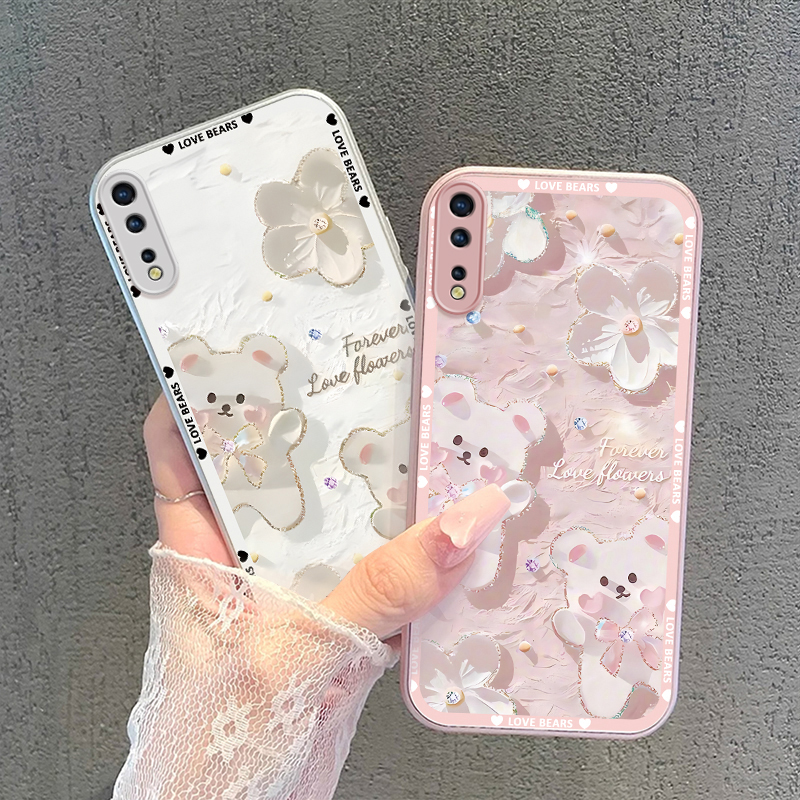 适用vivoy7s手机壳蝴蝶结小熊vivoy7s金属漆玻璃防摔高级感卡通女网红全包新款潮