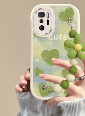 适用红米note10手机壳绿色爱心链条Redmi note10pro软硅胶磨砂防摔可爱女网红全包新款潮