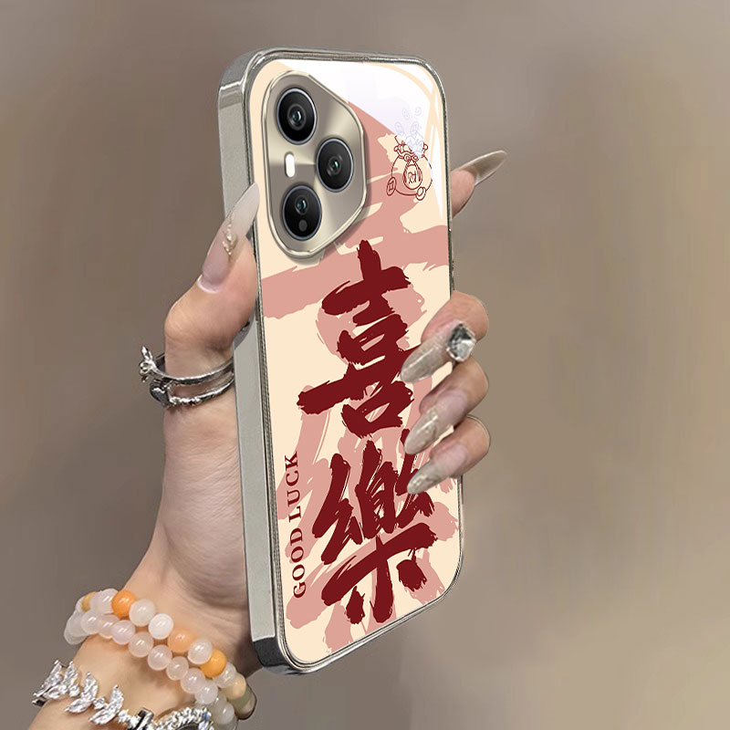 适用华为荣耀400Pro手机壳新款honor高级感喜乐文字电镀镜面全包防摔创意国风个性液态硅胶耐脏玻璃女保护套
