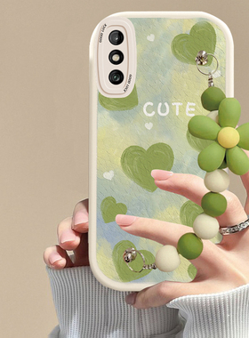 适用华为畅享10plus手机壳绿色爱心链条畅享10e软硅胶磨砂防摔畅享10可爱女网红全包新款潮