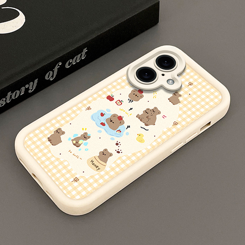 适用苹果16手机壳女新款iphone16高级15promax可爱14格子小熊ip13卡通12plus防摔硅胶小众11小众创意保护套