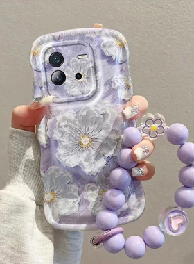 适用vivoiqooneo6手机壳紫色油画花朵iqooneo6se硅胶防摔透明可爱女网红ins小清新镜头全包新款潮