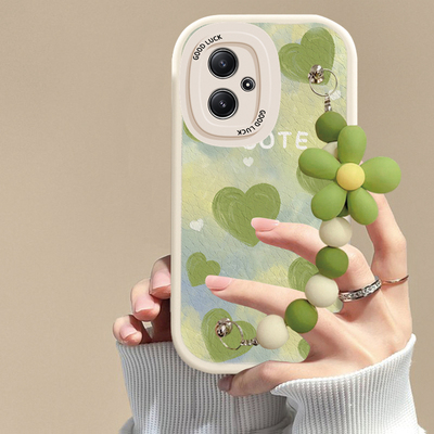 适用红米noter12r手机壳绿色爱心链条Redmi note12r硅胶防摔可爱女网红全包新款潮