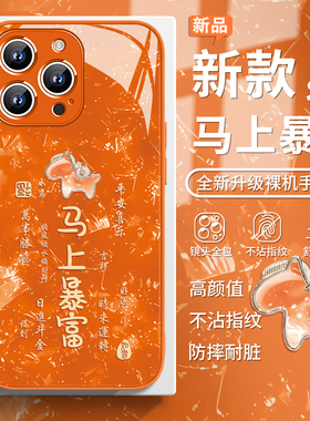 橙色爆款适用苹果17ProMax手机壳16女iphone15新款高级感14玻璃p13马上暴富12防摔11创意XSmax硅胶简约保护套