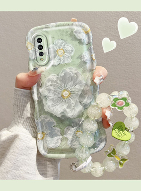 适用vivoy7s手机壳绿色油画花朵vivoy7s硅胶防摔透明可爱女网红ins小清新镜头全包新款潮