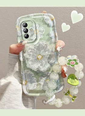 适用oppoa95手机壳绿色油画花朵oppoa95硅胶防摔透明可爱女网红ins小清新镜头全包新款潮