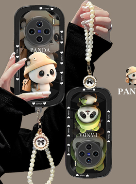适用vivox100手机壳可爱熊猫vivox00Pro硅胶防摔卡通女网红ins手链高级感全包新款潮