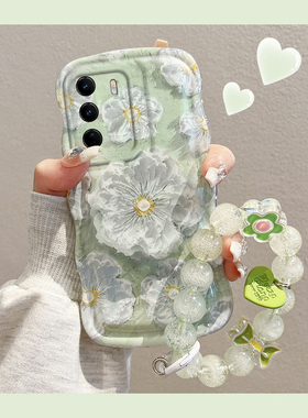 适用vivos17手机壳绿色油画花朵vivos17pro硅胶防摔透明s17e可爱女网红ins小清新镜头全包新款潮