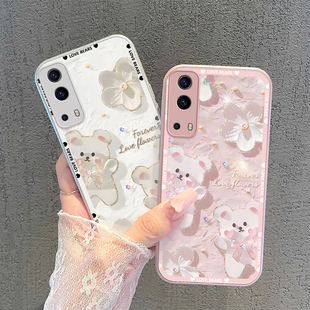 潮 適用vivoiQOOz3手機殼蝴蝶結小熊iQOOz3金屬漆玻璃防摔高級感卡通女網紅全包新款