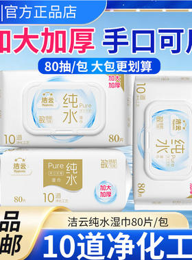 洁云EDI纯水湿巾80抽/包 无香不含酒精全家适用 10道净化湿纸巾