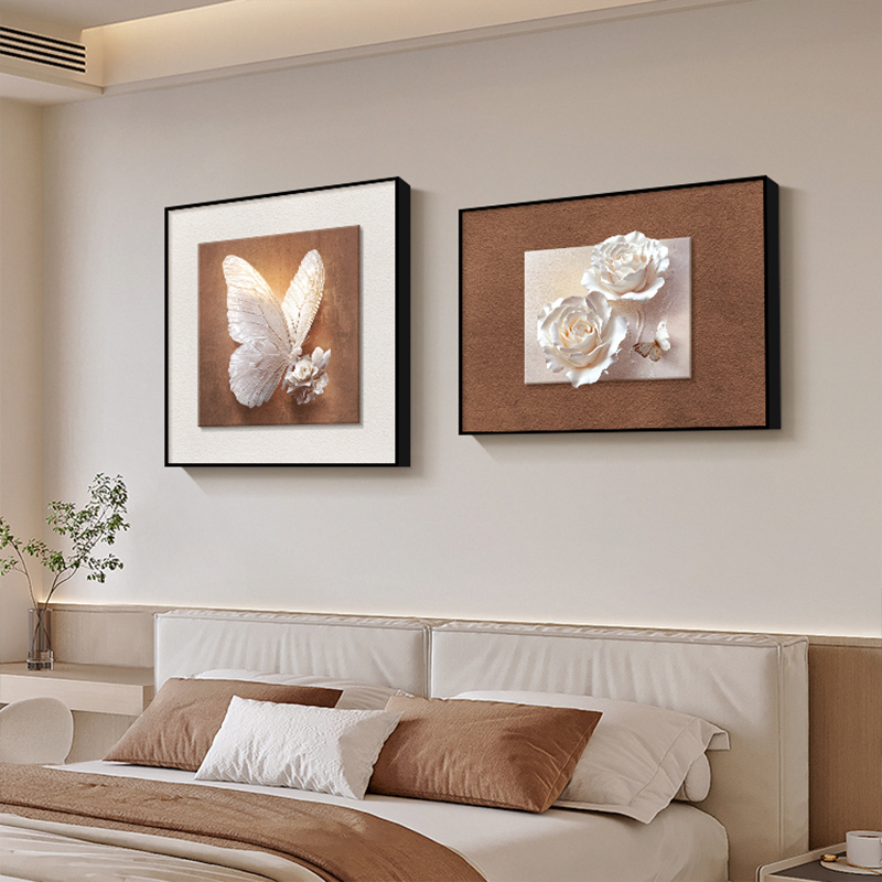 现代高级感卧室装饰画主卧房间床头挂画黑白蝴蝶客厅餐厅餐桌壁画图片