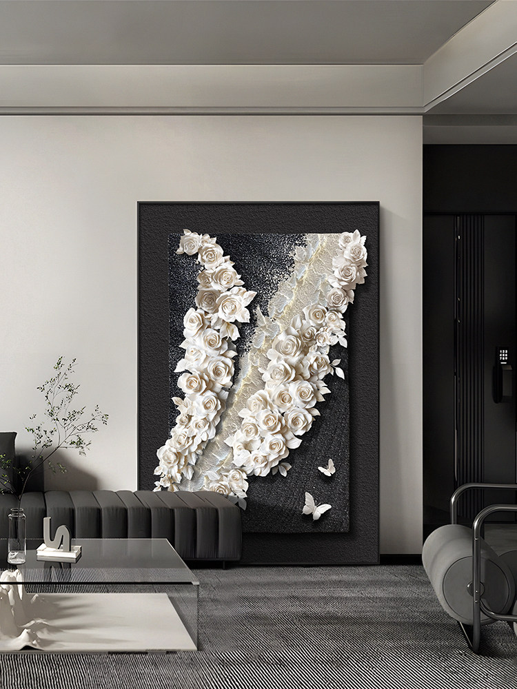 简约现代客厅沙发背景墙装饰画大幅落地挂画抽象画肌理感花卉壁画