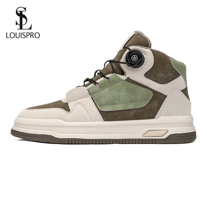LOUISPRO2025新款高帮板鞋青年旋纽厚底增高运动鞋男士潮流休闲鞋,流行男鞋,休闲板鞋,淘宝优惠券,粉丝福利购,淘宝优惠卷