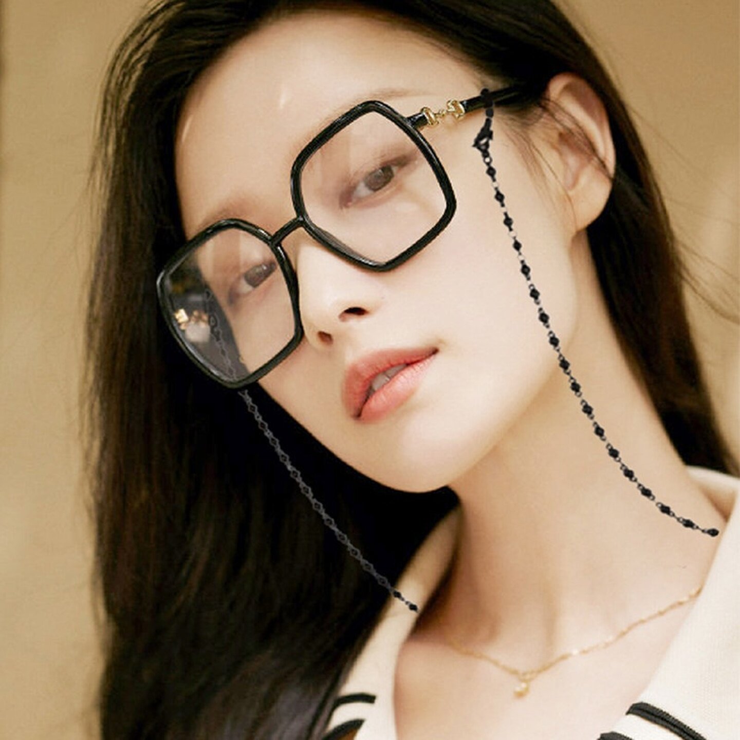 眼镜链墨镜挂链口罩挂脖女diy钛钢不掉色玫瑰金黑色挂脖时尚饰品
