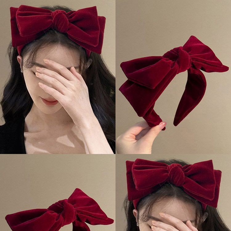 秋冬新款百搭高级感丝绒大蝴蝶结发箍发饰宽边防滑头箍女式压发女