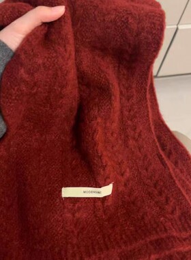 红色麻花围巾冬季女生韩系氛围感针织围脖护颈毛绒保暖学生高级感