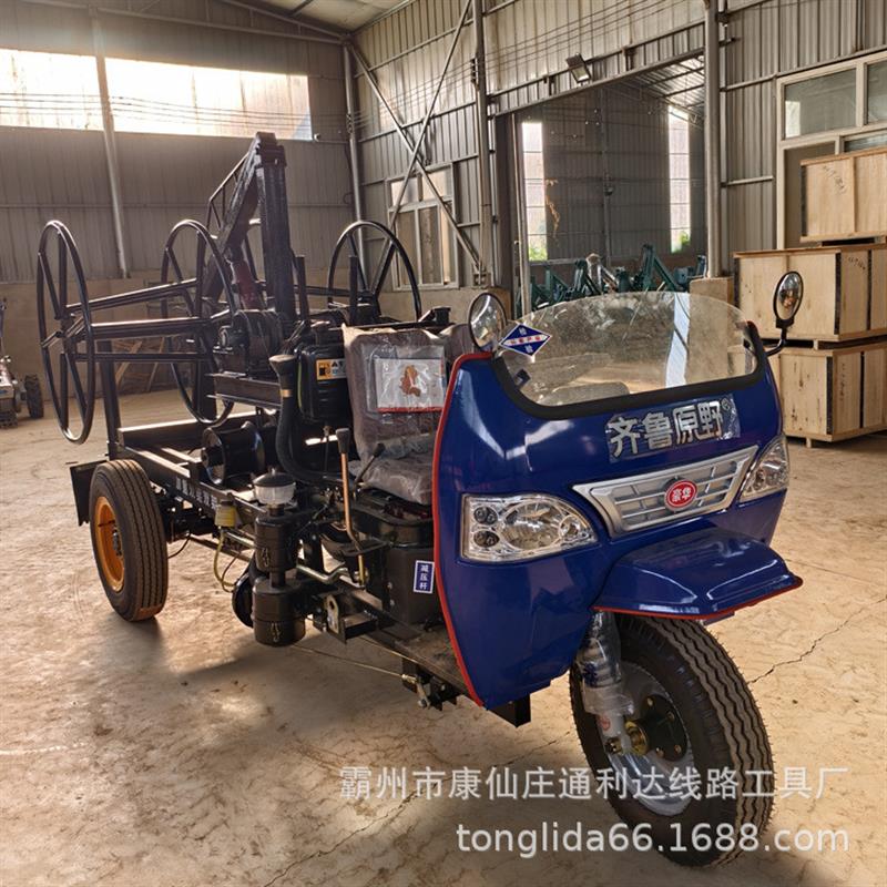 三马车改装导线收线车 柴油收旧导线卷线盘 多功能绞线车