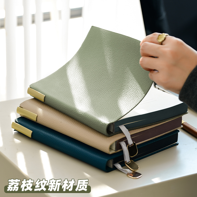 2025年新款商务办公记事本A5加厚喷边质感皮面横线本可插笔企业定制印logo笔记本本子会议记录日常安排日记本