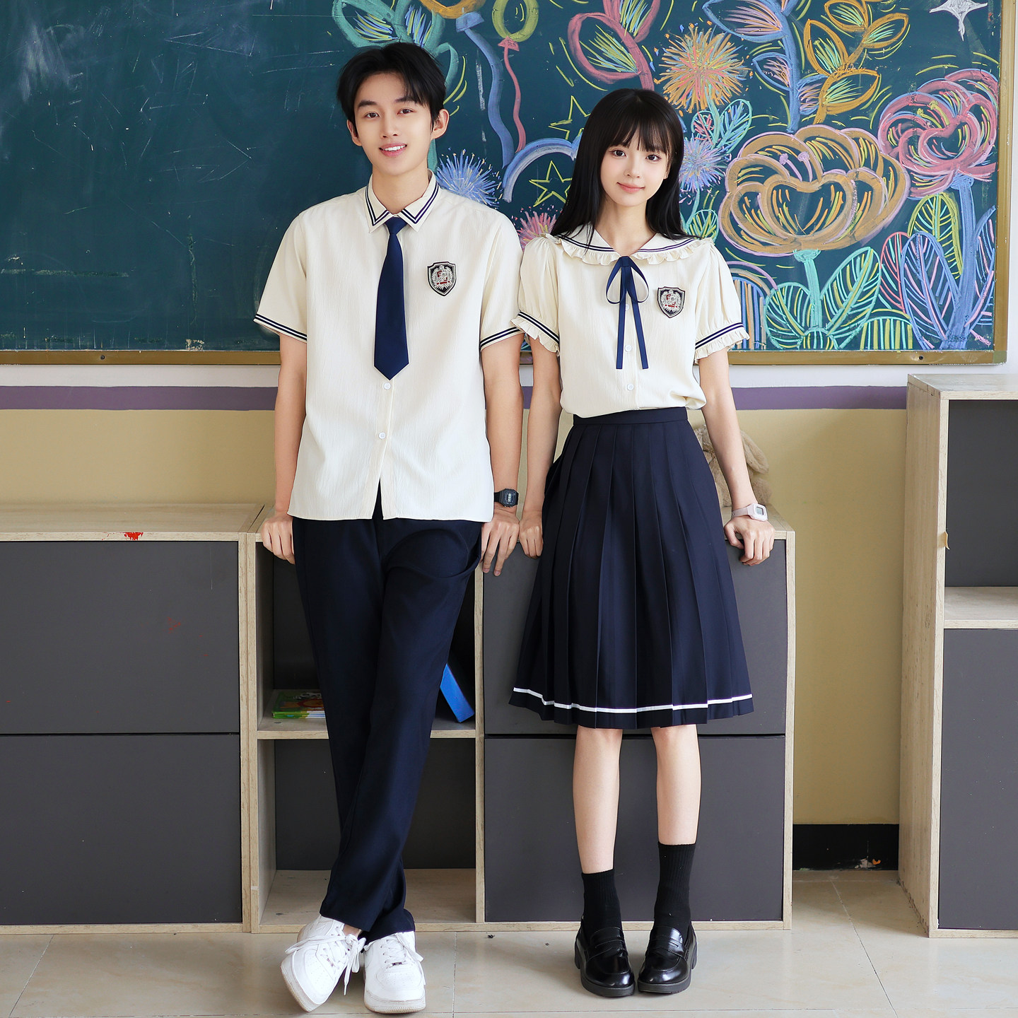 初高中学生朗诵合唱演出班服学院风衬衫百褶裙毕业运动会校服套装