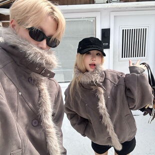 情侣装冬季加厚大毛领男女棉服韩版加厚保暖外套短款防寒加绒棉衣