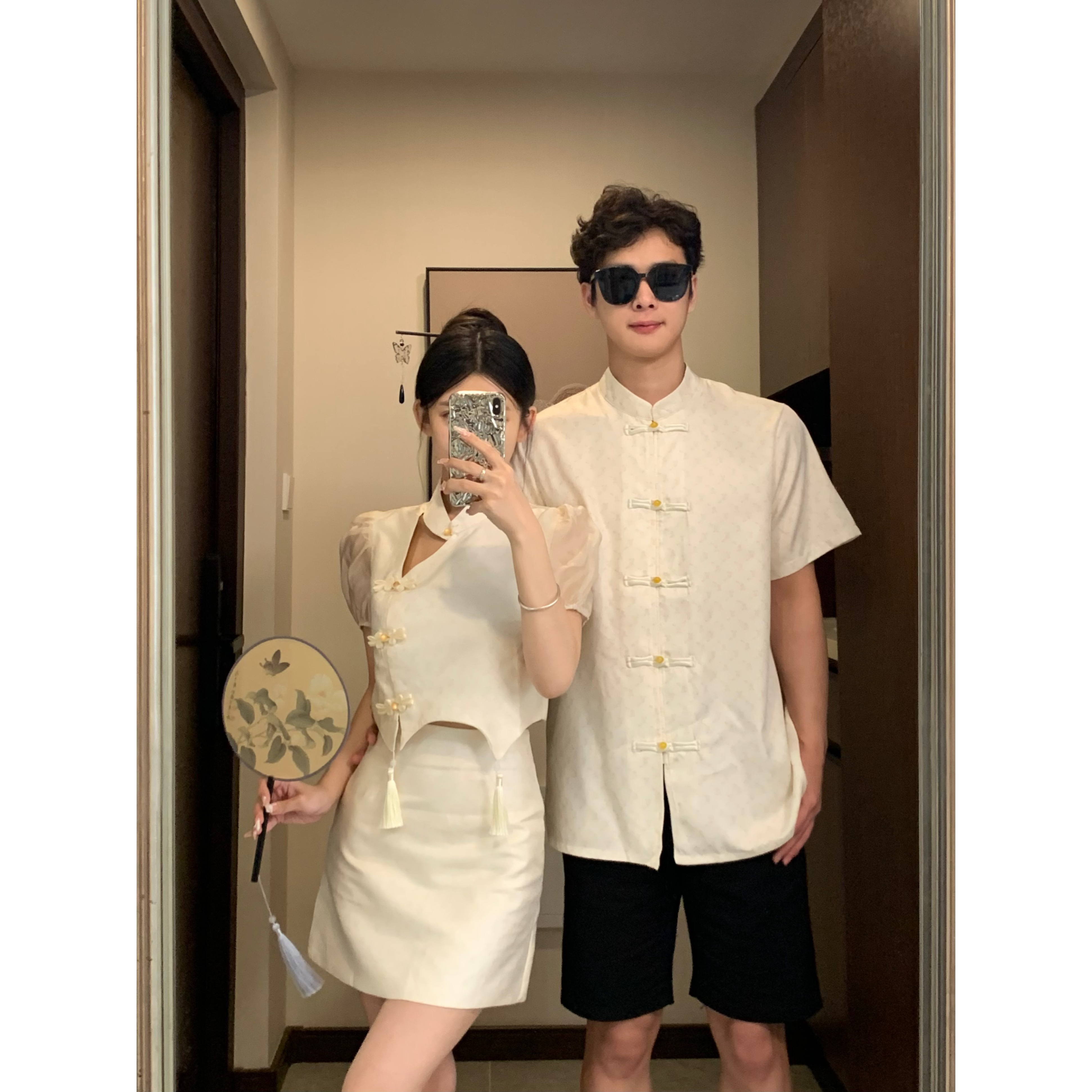 新中式情侣装夏季小众设计感短袖t恤男女两件套一裙一衣ins潮流