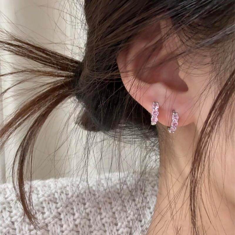 粉色仿锆石双耳洞耳扣女款甜美多巴胺简约百搭耳环轻奢高级感耳饰,饰品/流行首饰/时尚饰品新,耳钉,淘宝优惠券,粉丝福利购,淘宝优惠卷