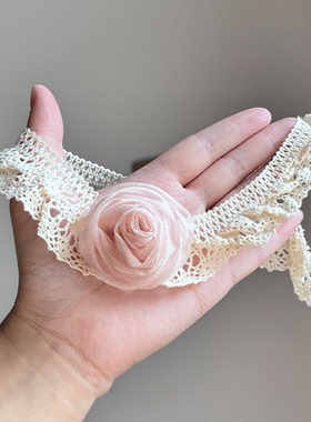 法式粉色玫瑰花蕾丝项链女甜美