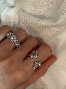 老钱风椭圆爆闪戒指女款开口叠戴