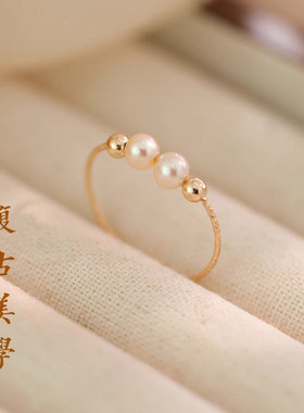 双珠仿珍珠戒指女开口小众设计