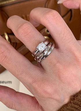 叠戴三环仿钻戒指女款超闪新款