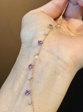 s925纯银仿紫水晶吊坠手链女细款叠戴手环精致小众设计感爆闪手饰