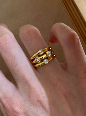 三环戒指女小众设计一体式食指戒