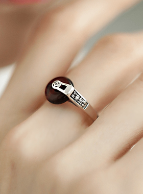 时来运转血珀平安扣铜钱偏财戒指