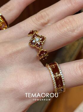 十字架红色戒指女士独特漂亮小众