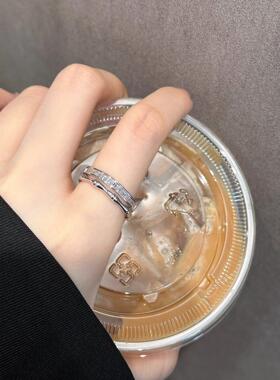 S925纯银双层锆石竹节戒指女轻奢高级感小众设计食指戒开口可调节