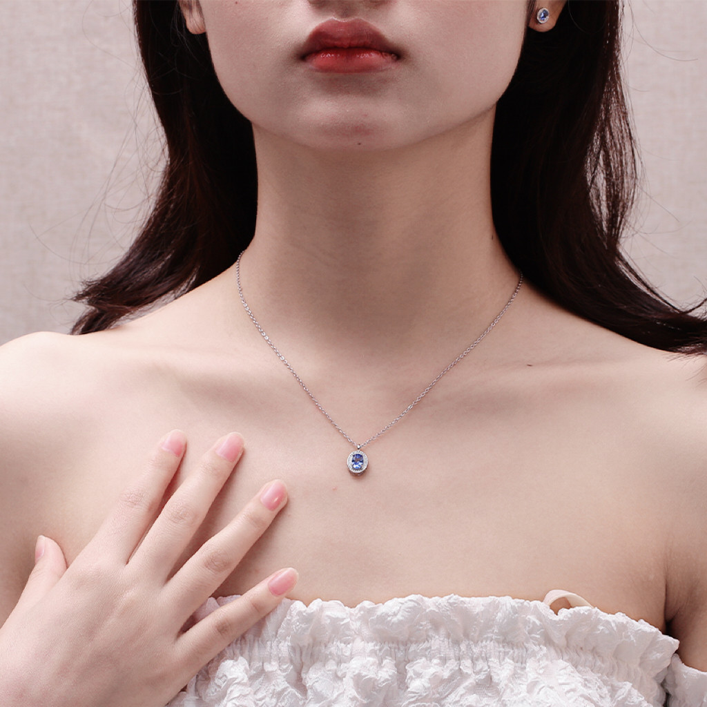 韩系简约蓝调仿莫桑石项链女轻奢图片