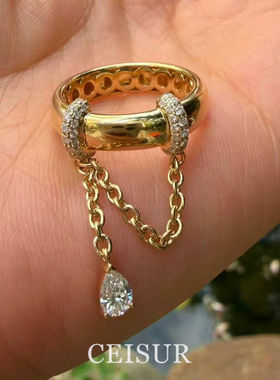 925纯银中古vintage锆石流苏链条叠戴戒指小众设计气质食指戒指环