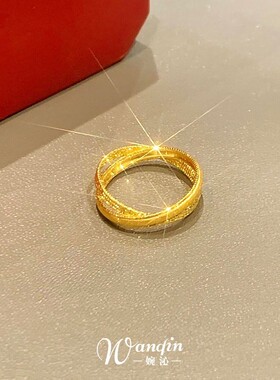 复古简约爆闪金色双环交叉戒指女