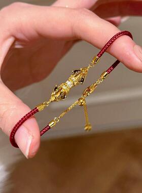 可抽拉金刚杵本命年红绳手链女轻奢小众守护好运新年喜庆红色手饰