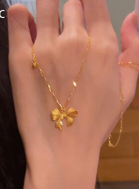 金色拉丝蝴蝶结项链女2026新爆款