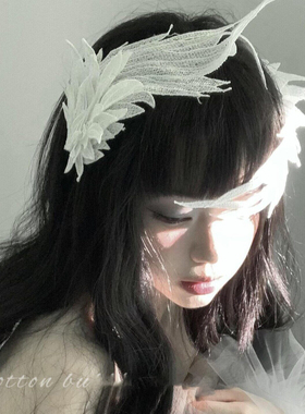 天使之翼白色羽毛翅膀发夹侧边