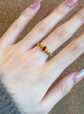 新中式金色花丝珐琅戒指女款复古