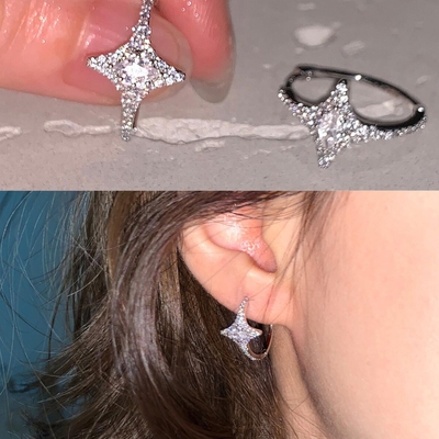 韩系爆闪星星素圈耳扣女秋冬轻奢