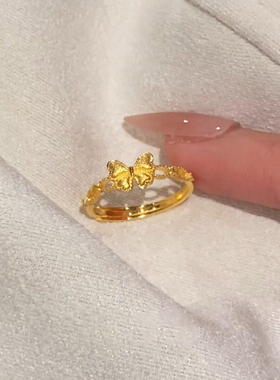 甜美金色蝴蝶结戒指女款开口轻奢高级感食指戒小众设计感简约指环
