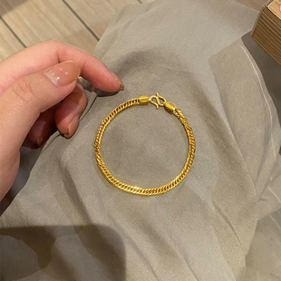 中古金色不掉色钛钢手链女轻奢高级感小众精致复古扁链精致手饰