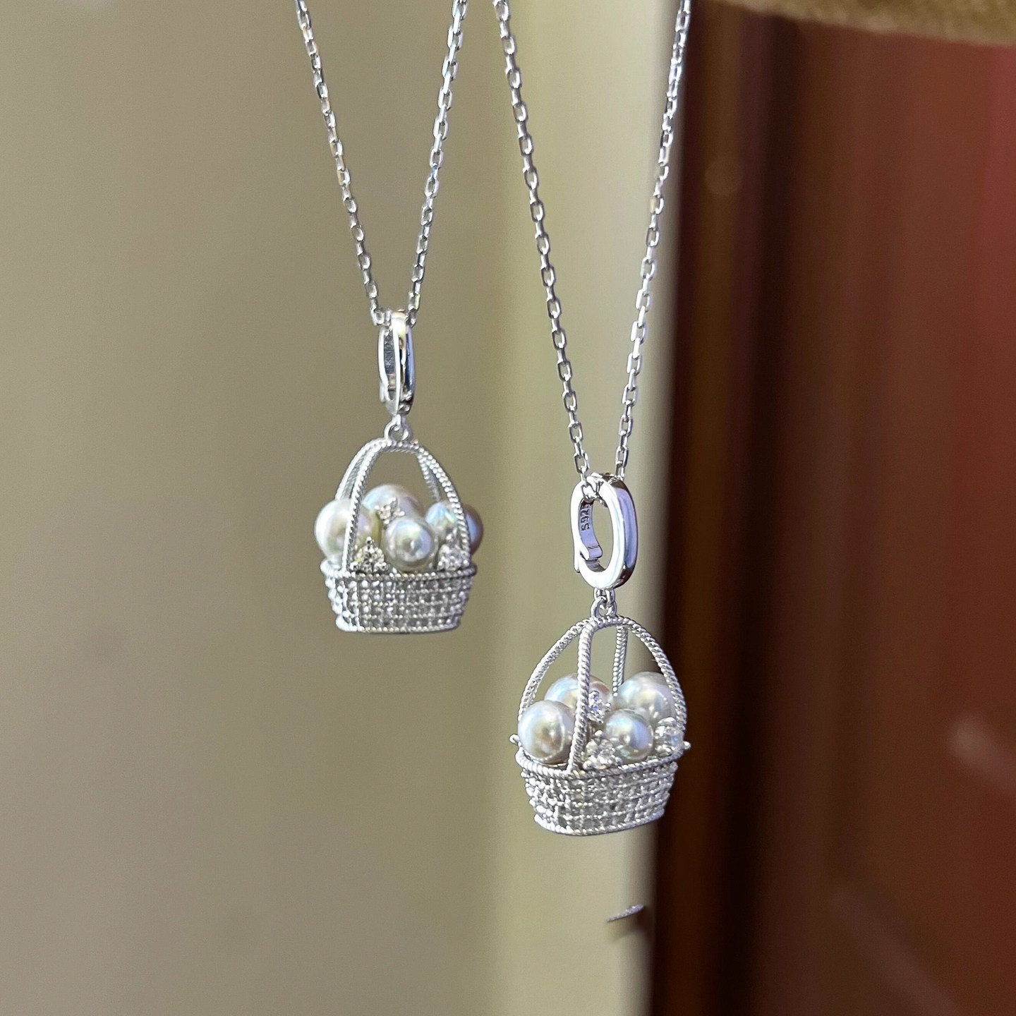 花篮仿珍珠项链女高级感轻奢颈链百搭小众设计感锁骨链