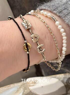 叠戴仿珍珠手串女款复古做旧手链