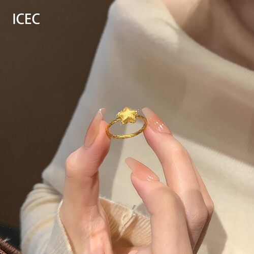 韩系爆闪金色折纸星星螺旋戒指女