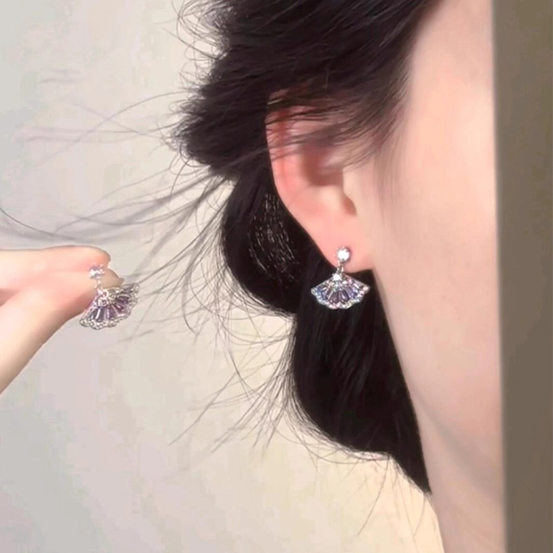 紫色小扇子耳钉女小众设计感耳环