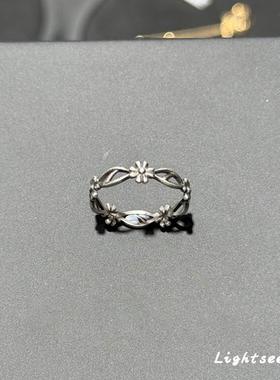 清冷感复古做旧小雏菊戒指精致独特百搭指环小众设计高级感食指戒